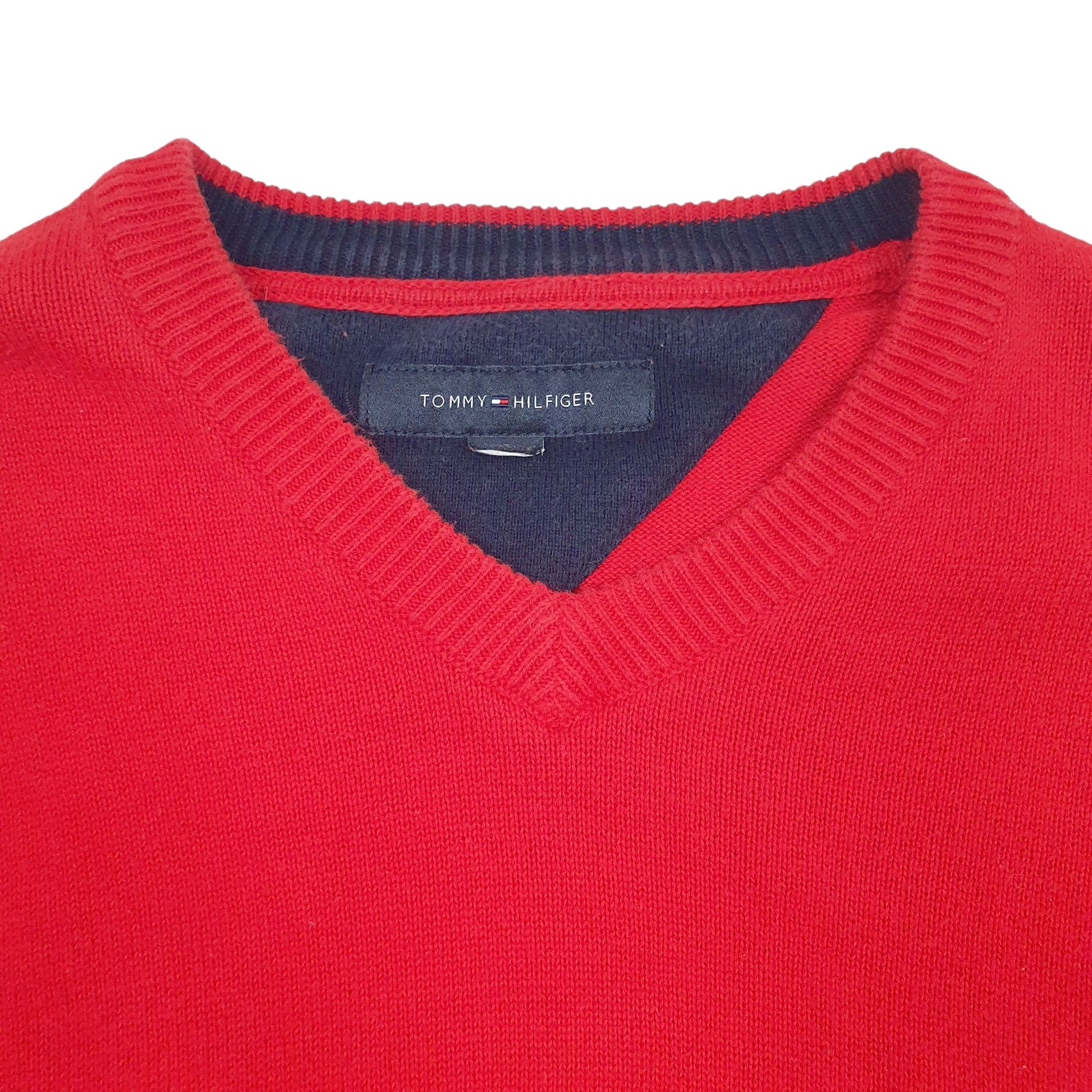 Mens Red Tommy Hilfiger  V Neck Jumper