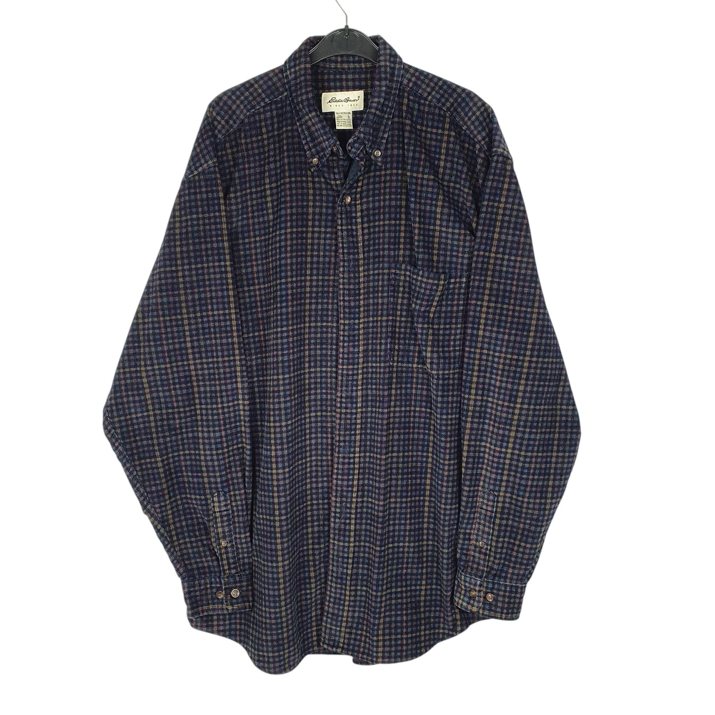 Mens Navy Eddie Bauer Corduroy Vintage 90s Long Sleeve Shirt