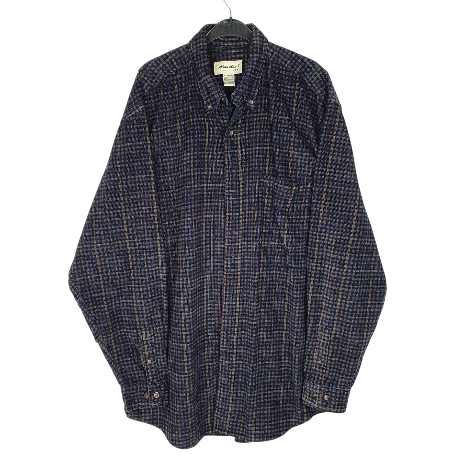 Mens Navy Eddie Bauer Corduroy Vintage 90s Long Sleeve Shirt