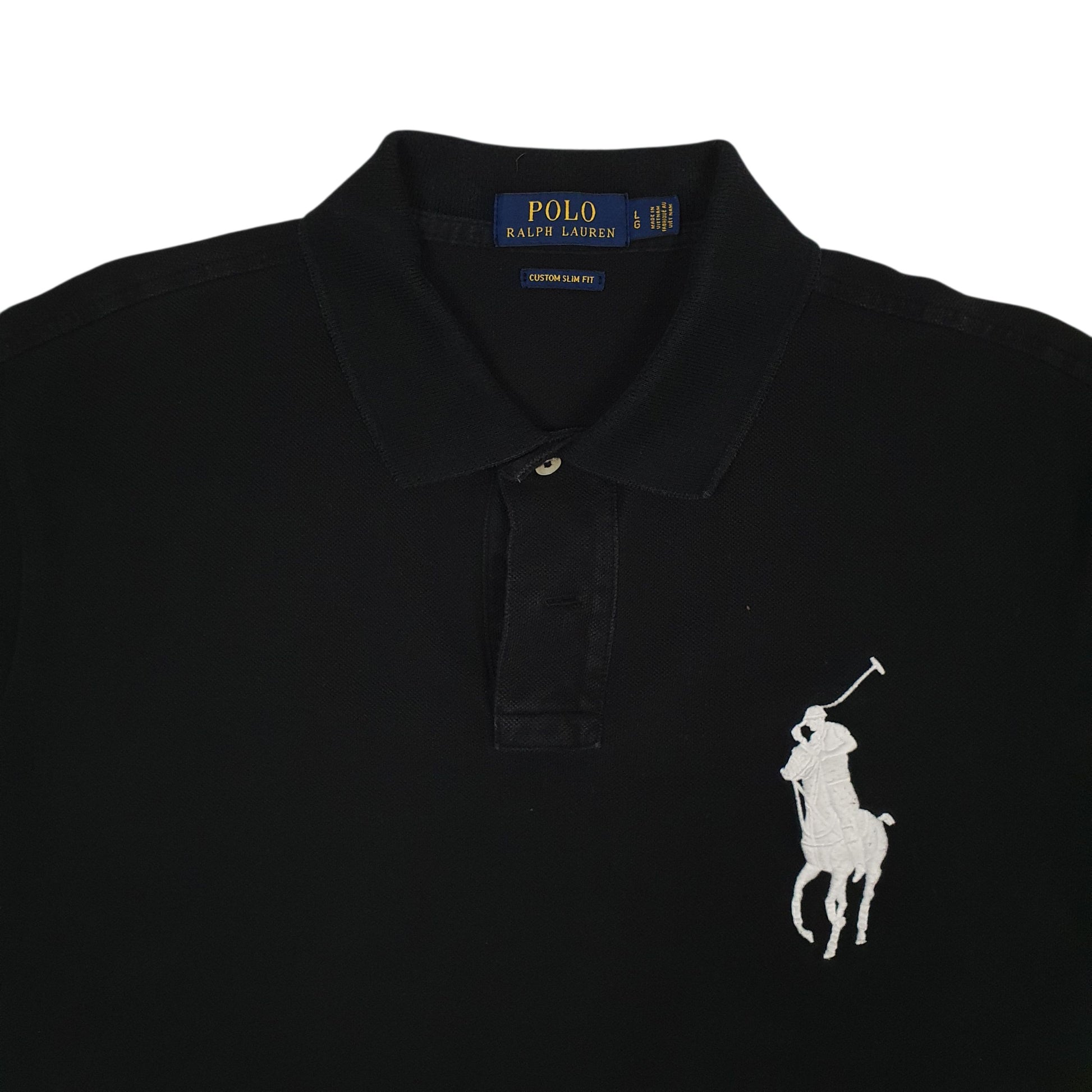 Mens Black Polo Ralph Lauren Custom Slim Fit  Polo Shirt