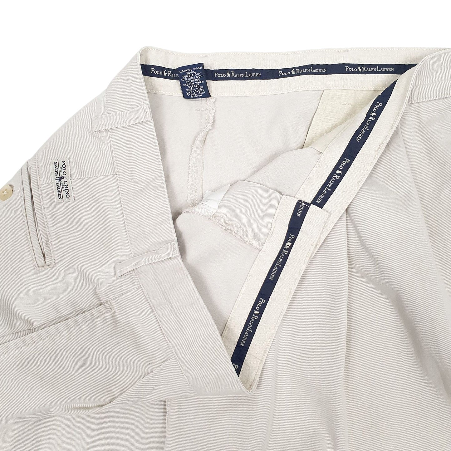 Mens Cream Polo Ralph Lauren Double Pleated Hammond Pant Vintage 90s  Trousers