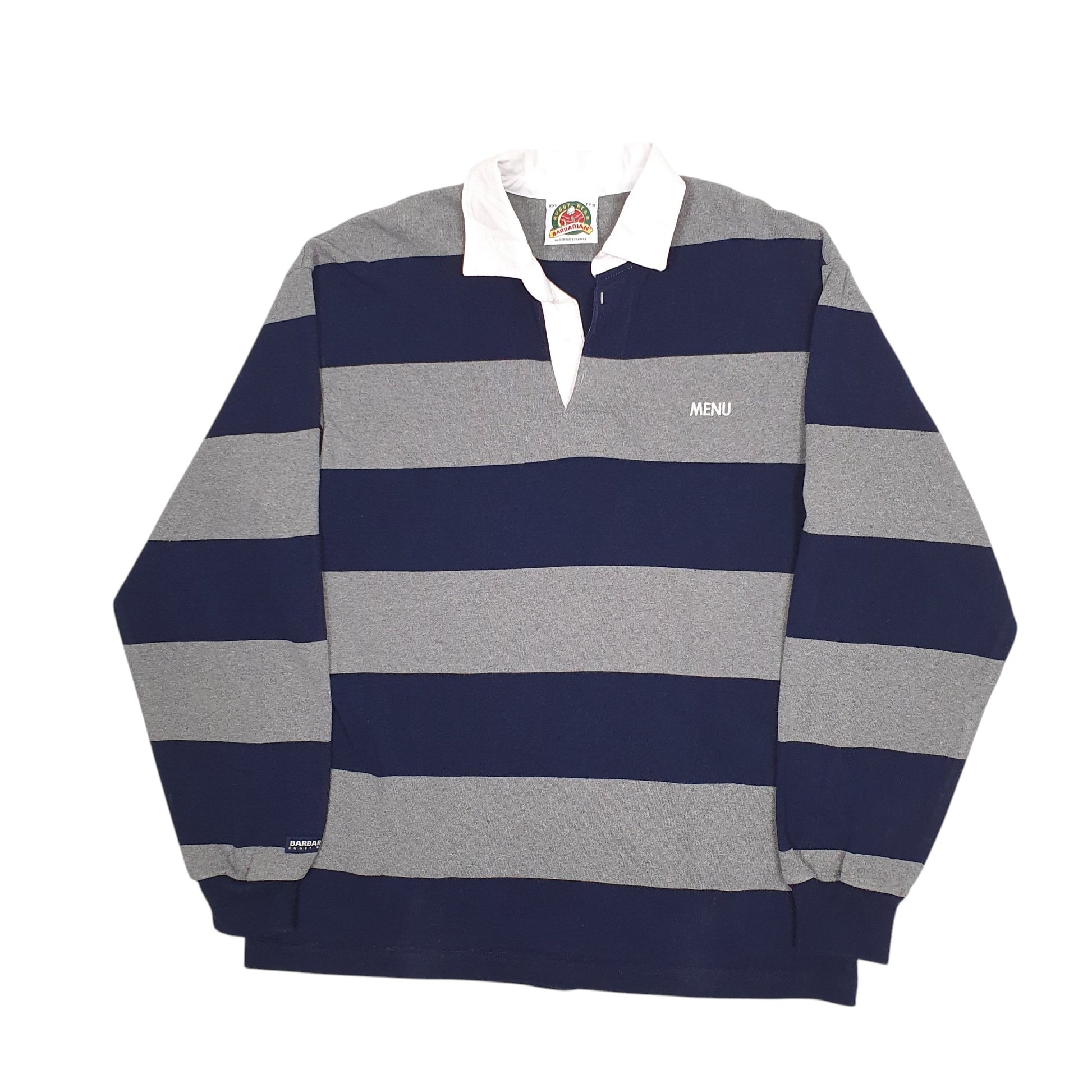 Mens Grey Barbarian Rugby Long Sleeve Polo Shirt