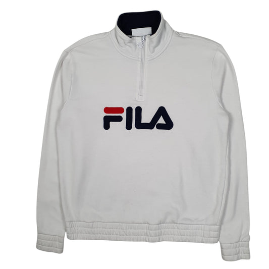 Mens White Fila  Quarter Zip Jumper