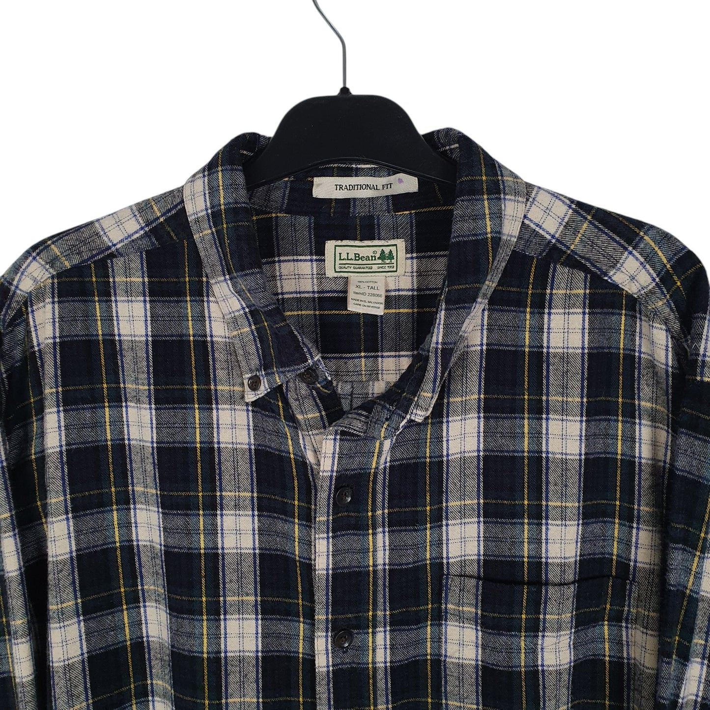 Mens Navy L.L.Bean Thick Flannel Plaid  Shirt