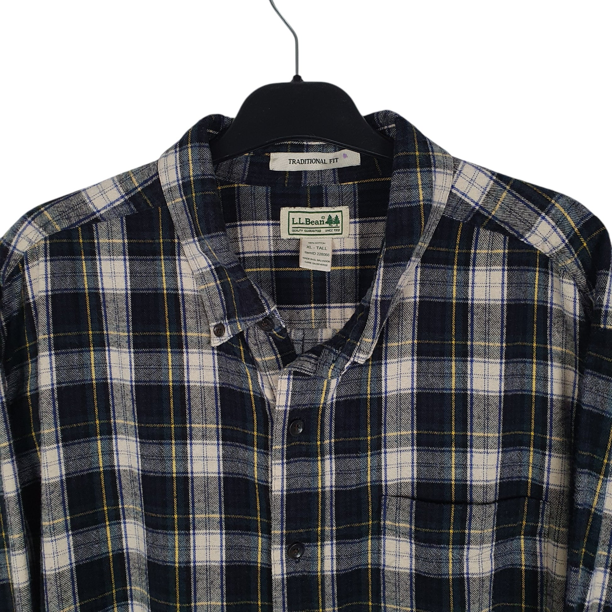 Mens Navy L.L.Bean Thick Flannel Plaid  Shirt