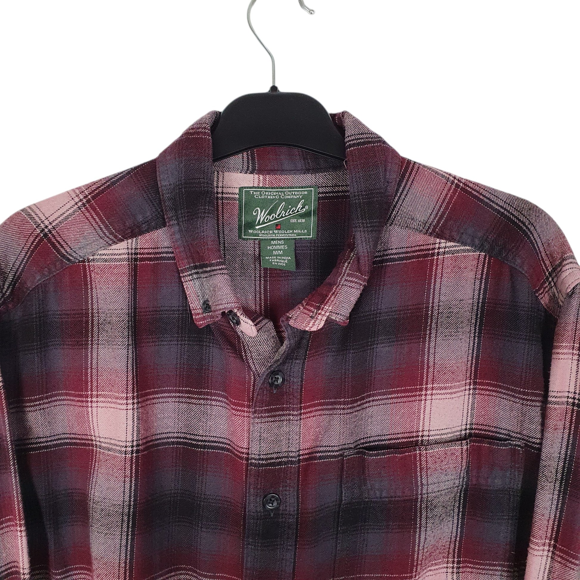 Mens Burgundy Woolrich Thick Flannel Plaid  Shirt