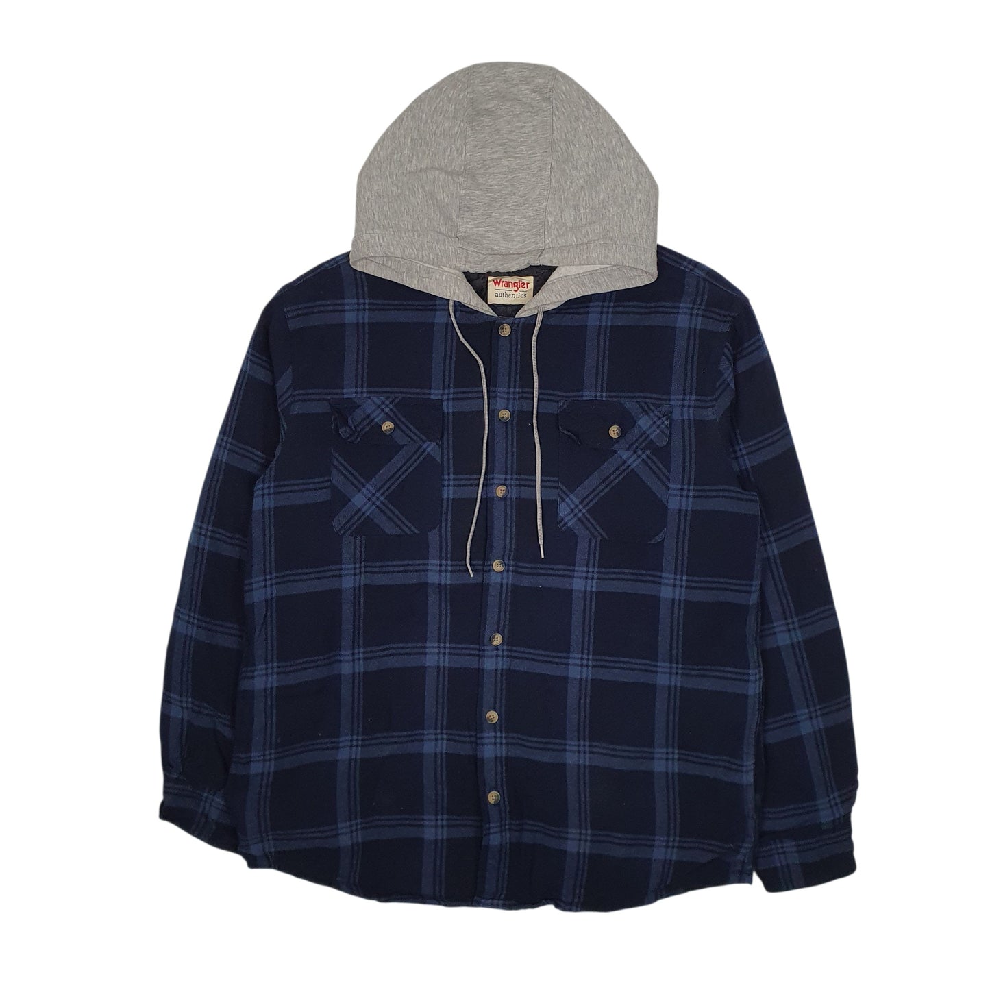 Mens Navy Wrangler Plaid Hoodie  Coat