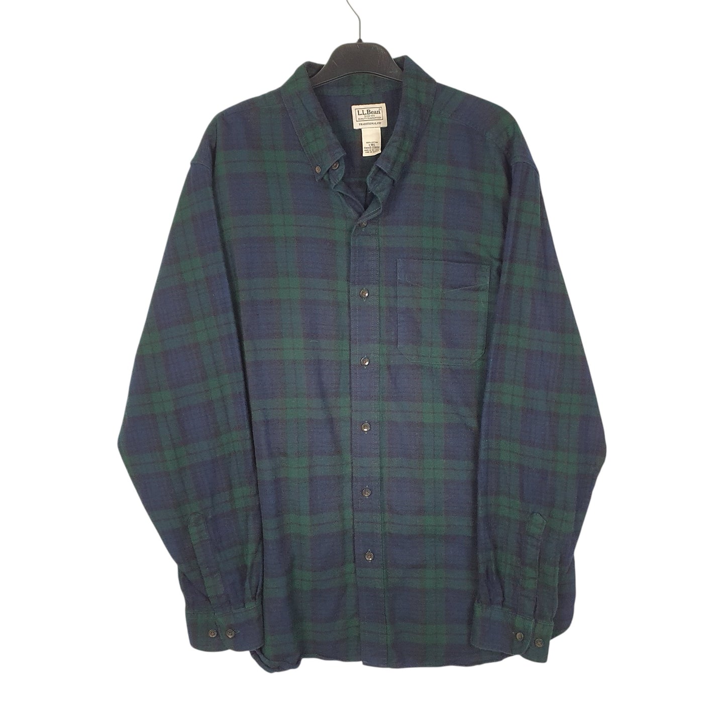 Mens Navy L.L.Bean Thick Flannel Plaid Long Sleeve Shirt