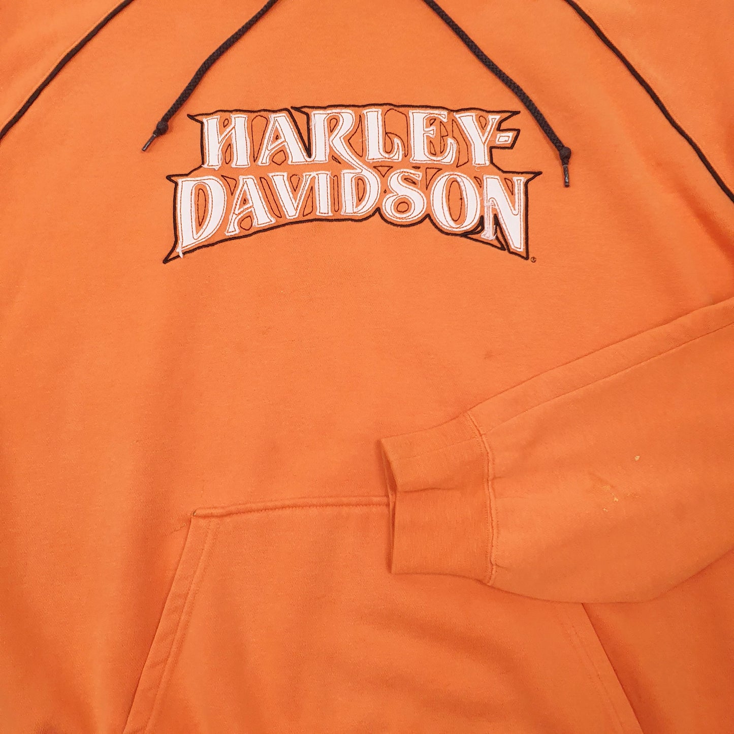 Mens Orange Harley Davidson Spellout Crewneck Jumper