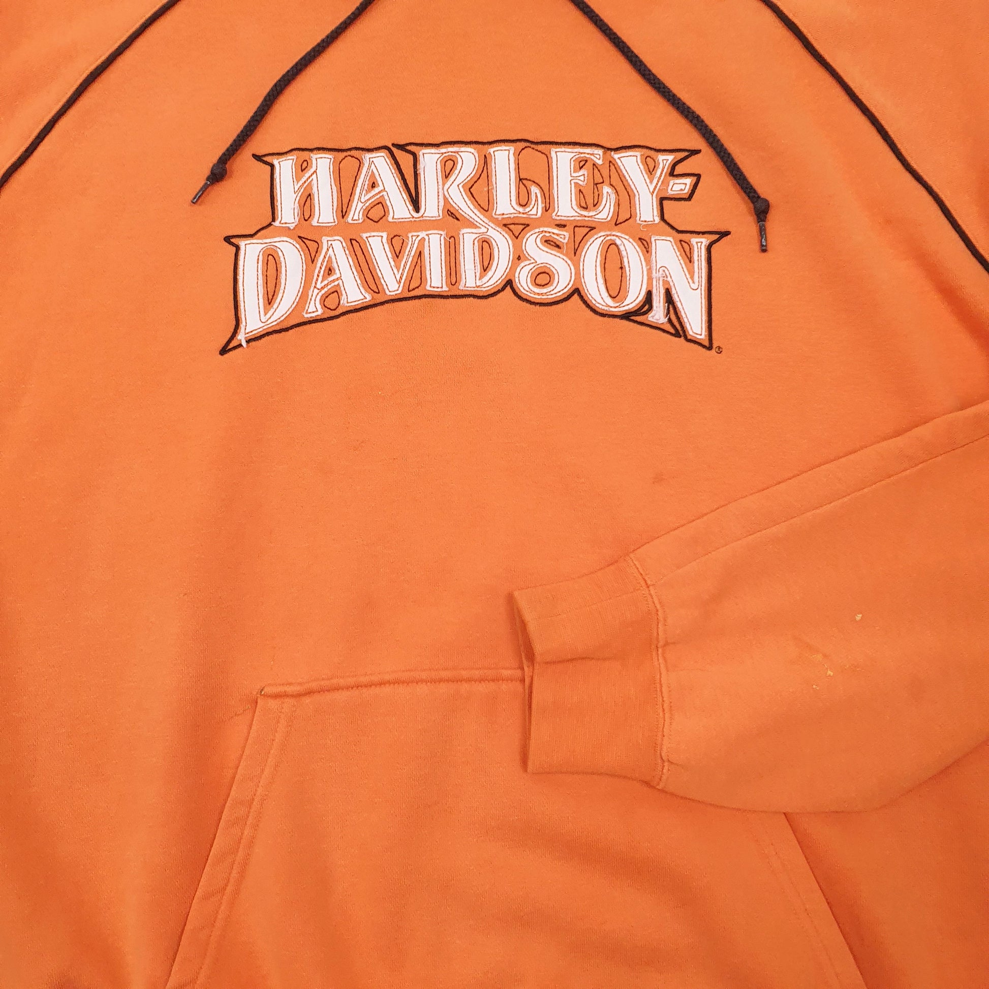 Mens Orange Harley Davidson Spellout Crewneck Jumper