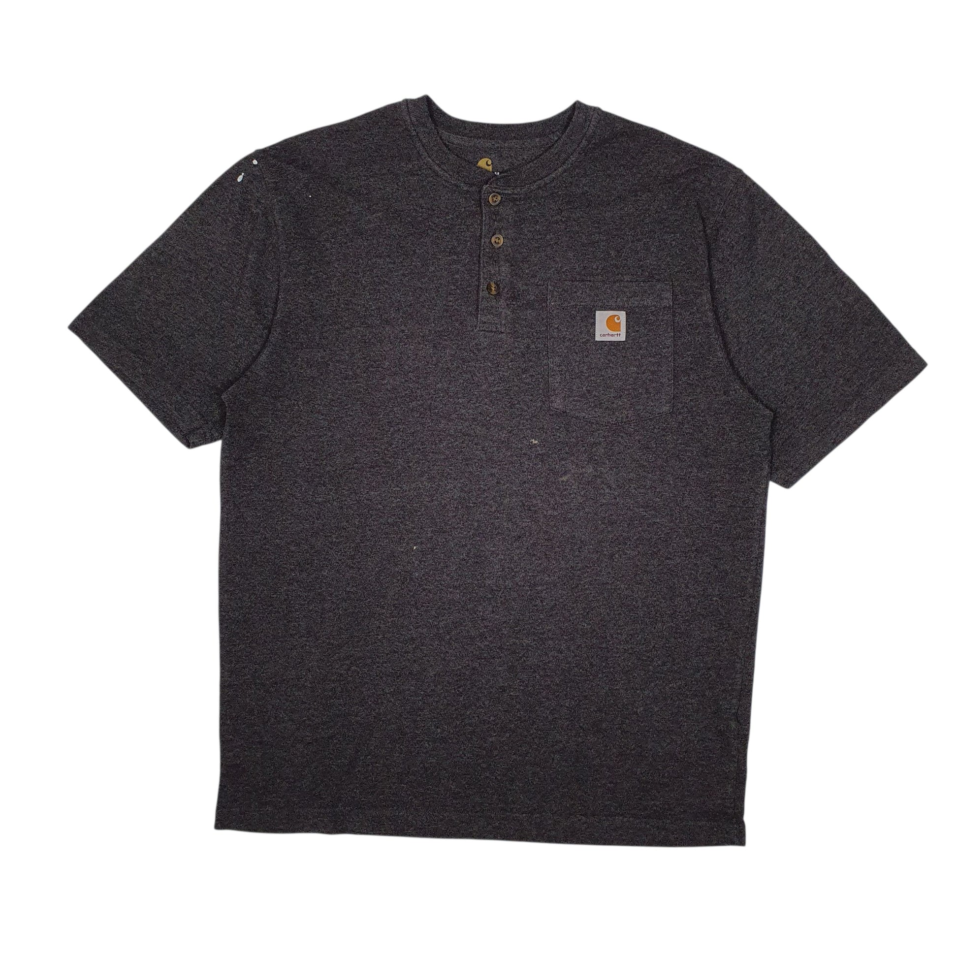Mens Grey Carhartt Henley Short Sleeve T Shirt