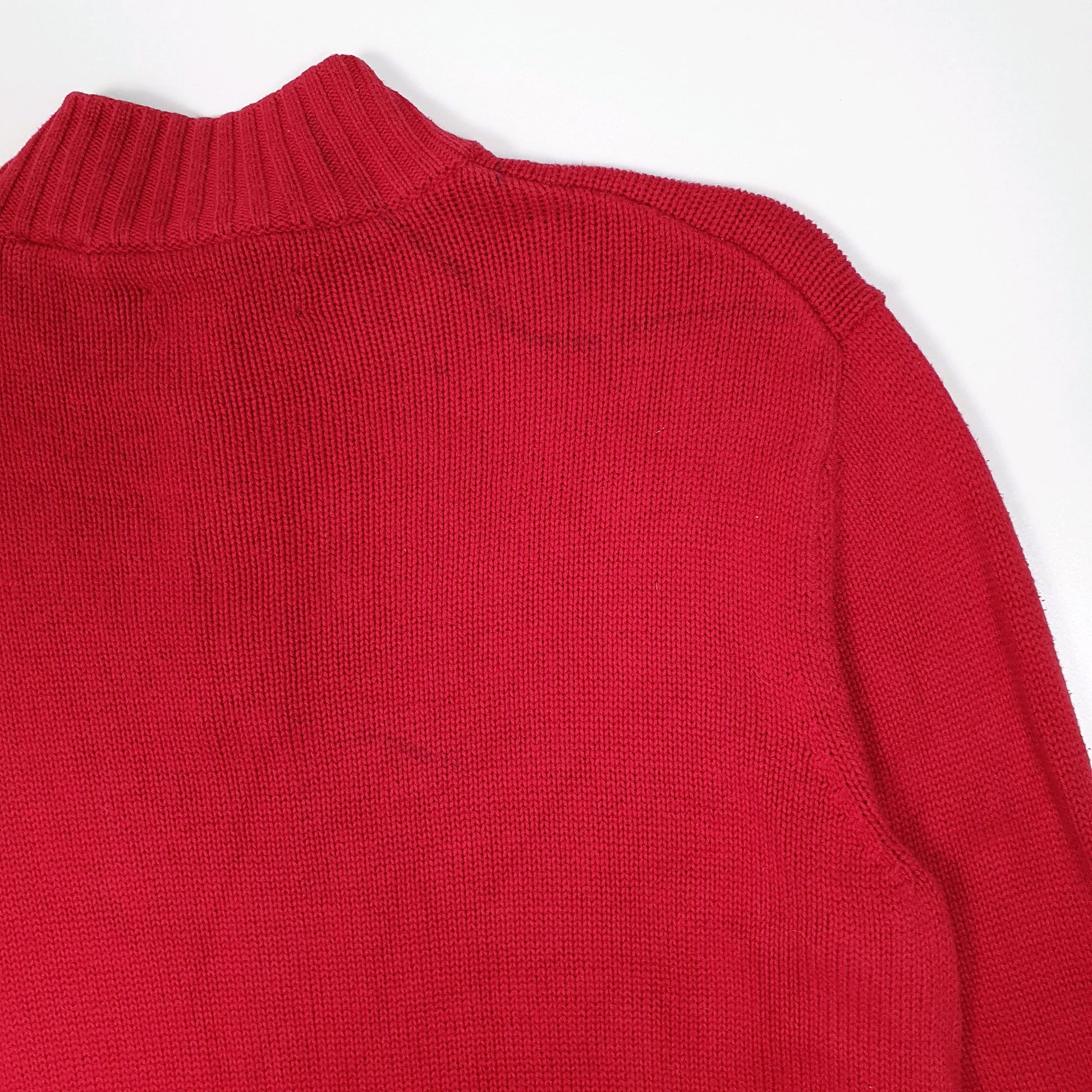 Mens Red Unbranded Xmas Moose Knit Quarter Zip Jumper