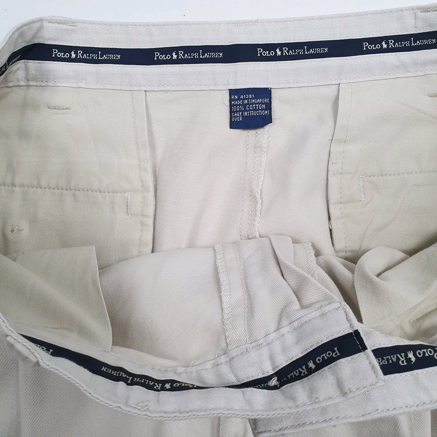 Mens Beige Polo Ralph Lauren Vintage 90s Double Pleated  Trousers