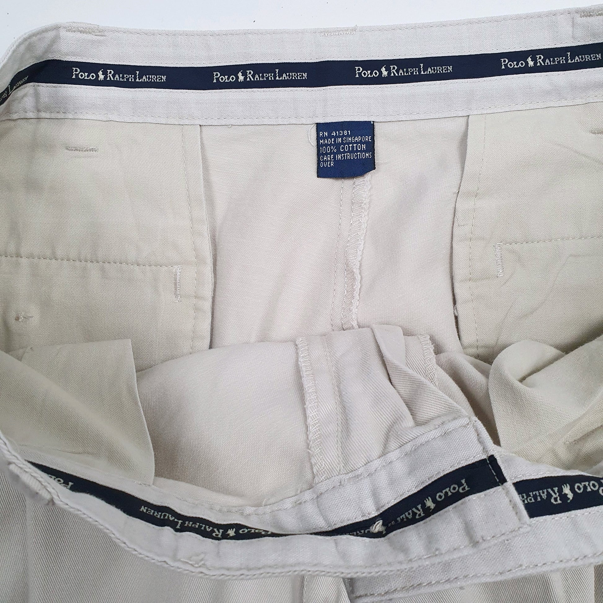 Mens Beige Polo Ralph Lauren Vintage 90s Double Pleated  Trousers