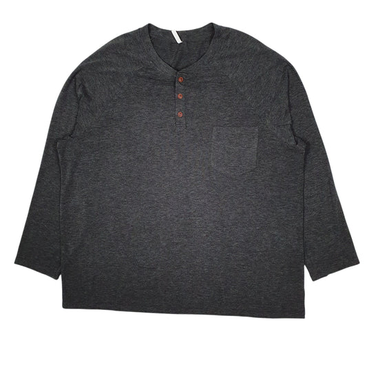 Mens Grey Taohuadao Henley Long Sleeve T Shirt