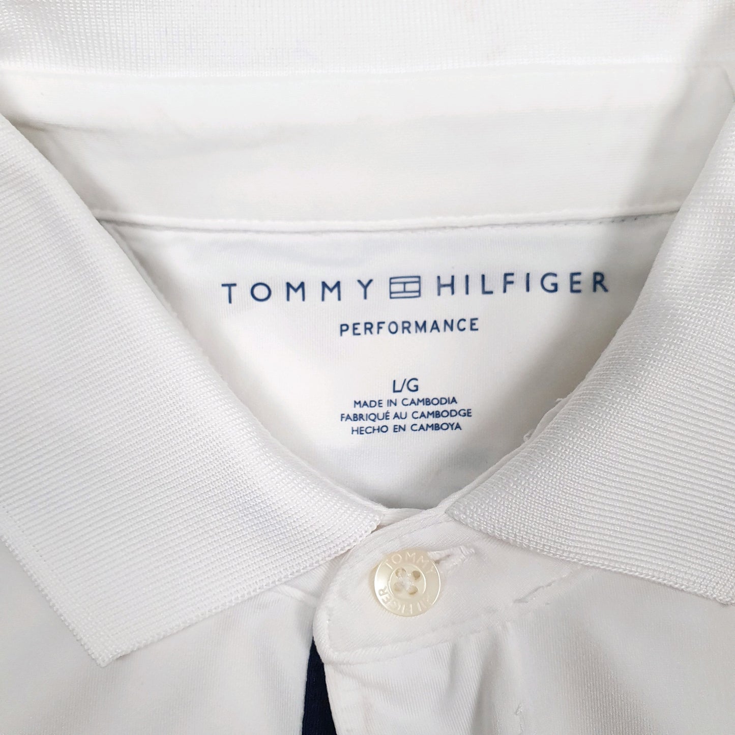 Mens White Tommy Hilfiger Performance Hoodie Polo Shirt