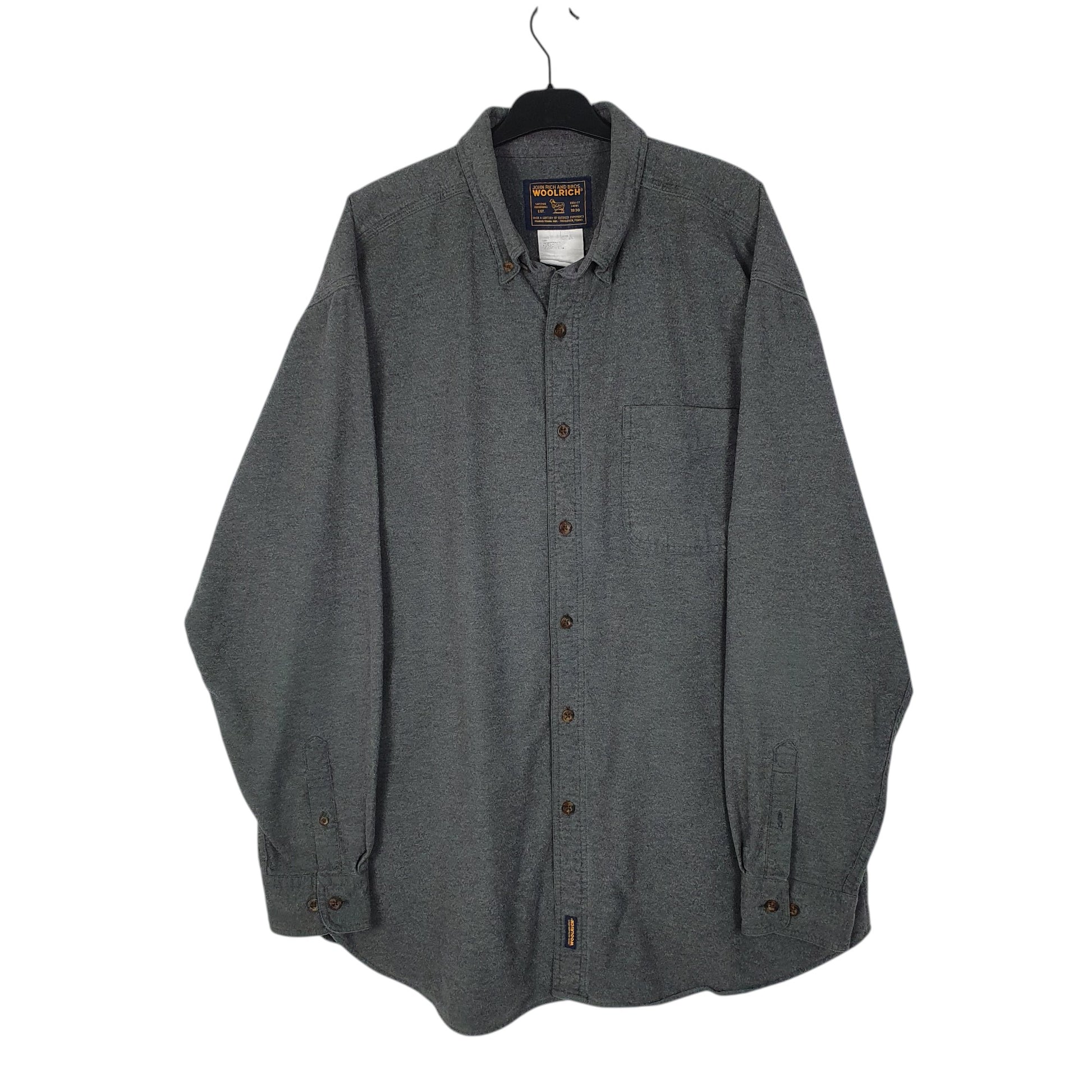 Mens Grey Woolrich Thick Chamois Long Sleeve Shirt