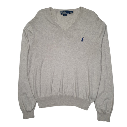 Mens Grey Polo Ralph Lauren Lightweight V Neck Jumper