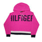 Womens Pink Tommy Hilfiger Crop Top Baggy Spellout Hoodie Jumper