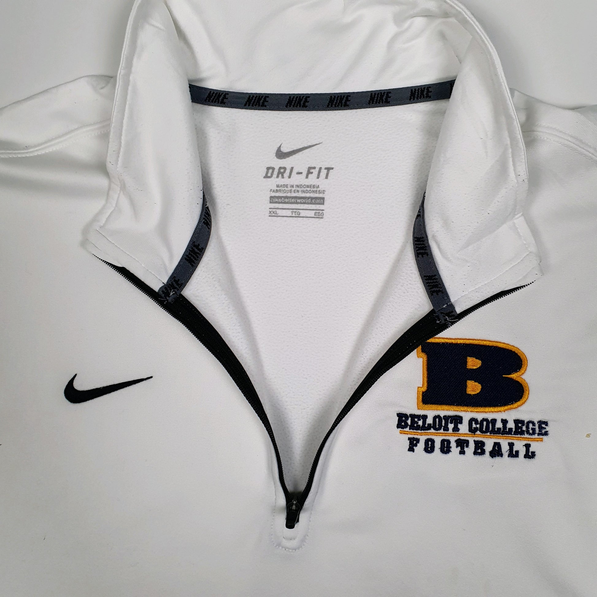 Mens White Nike Beloit Football Dri Fit Quarter Zip Jumper