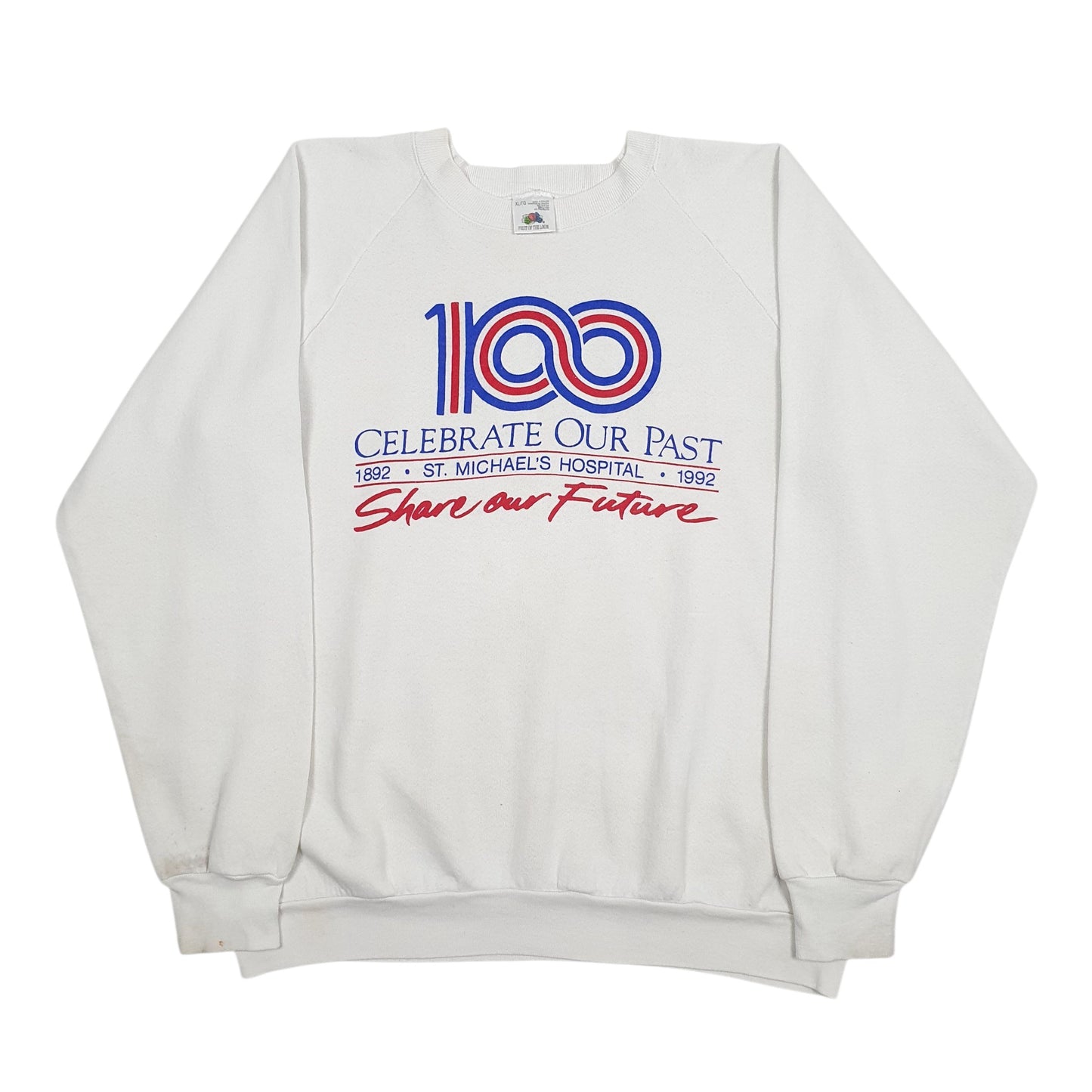 Mens White Fruit Of The Loom Vintage 90s Crewneck Jumper