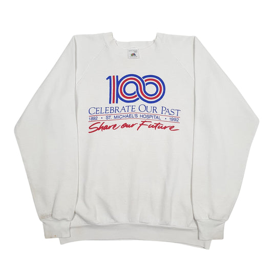 Mens White Fruit Of The Loom Vintage 90s Crewneck Jumper