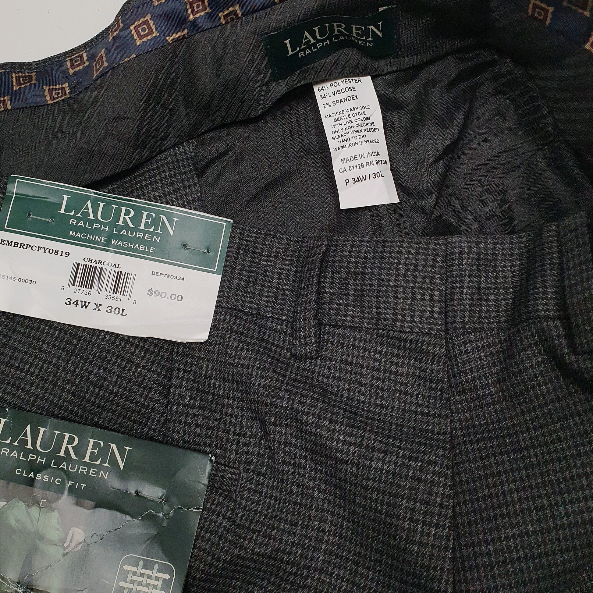 Mens Grey Ralph Lauren Houndstooth  Trousers