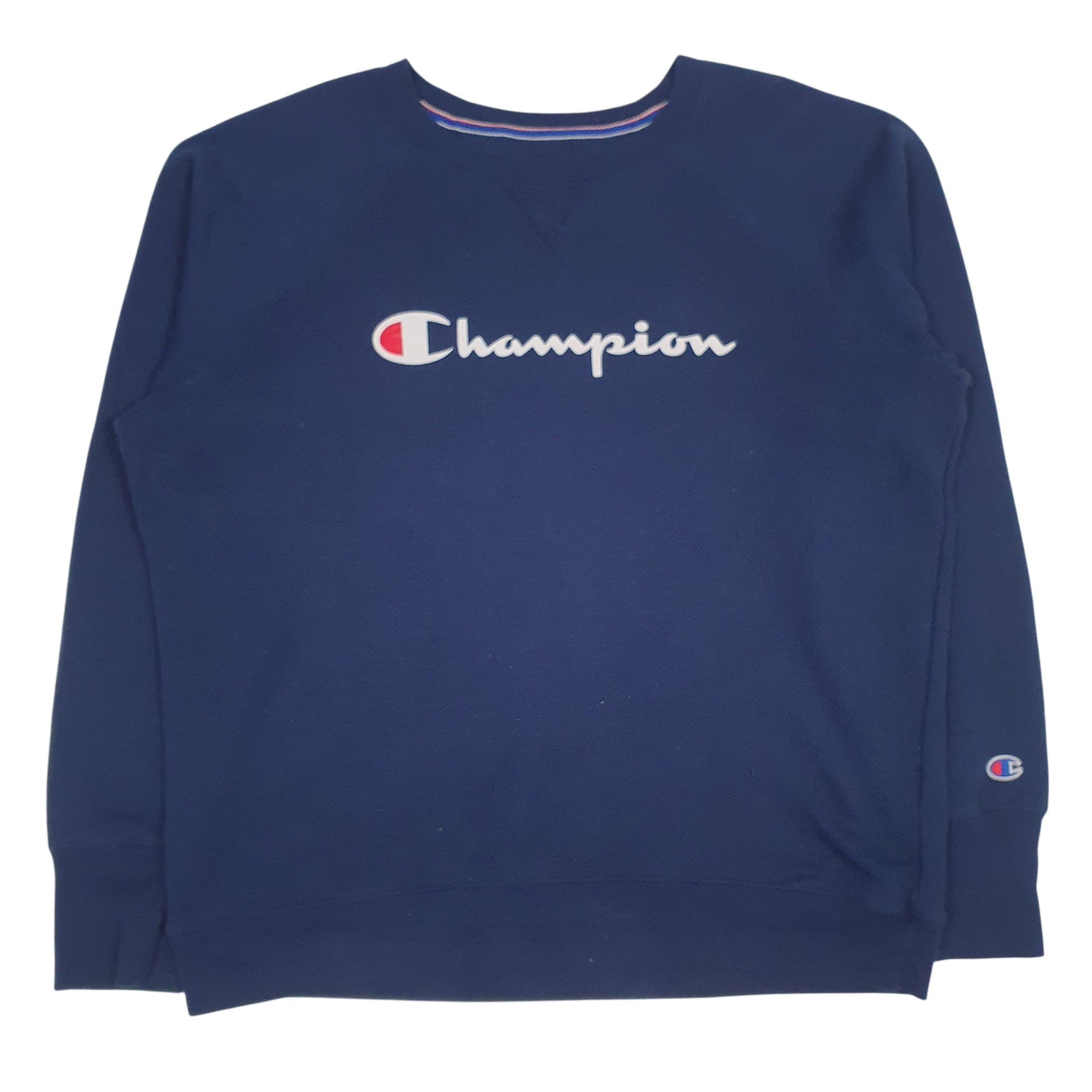 Mens Navy Champion Spellout Crewneck Jumper
