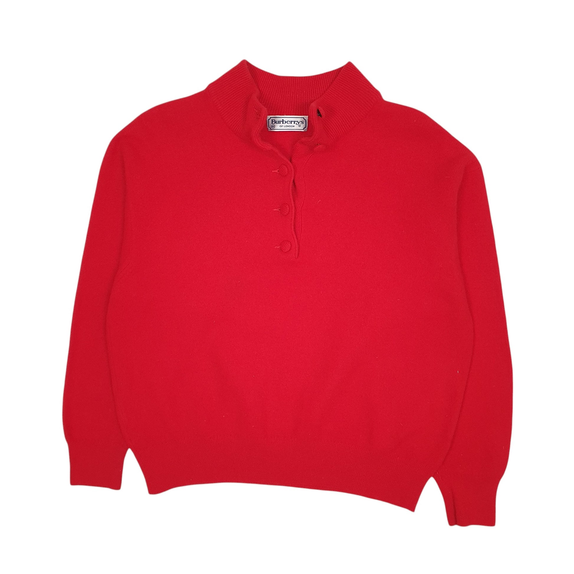 Mens Red Burberry Vintage 90s Button Up Polo Quarter Zip Jumper