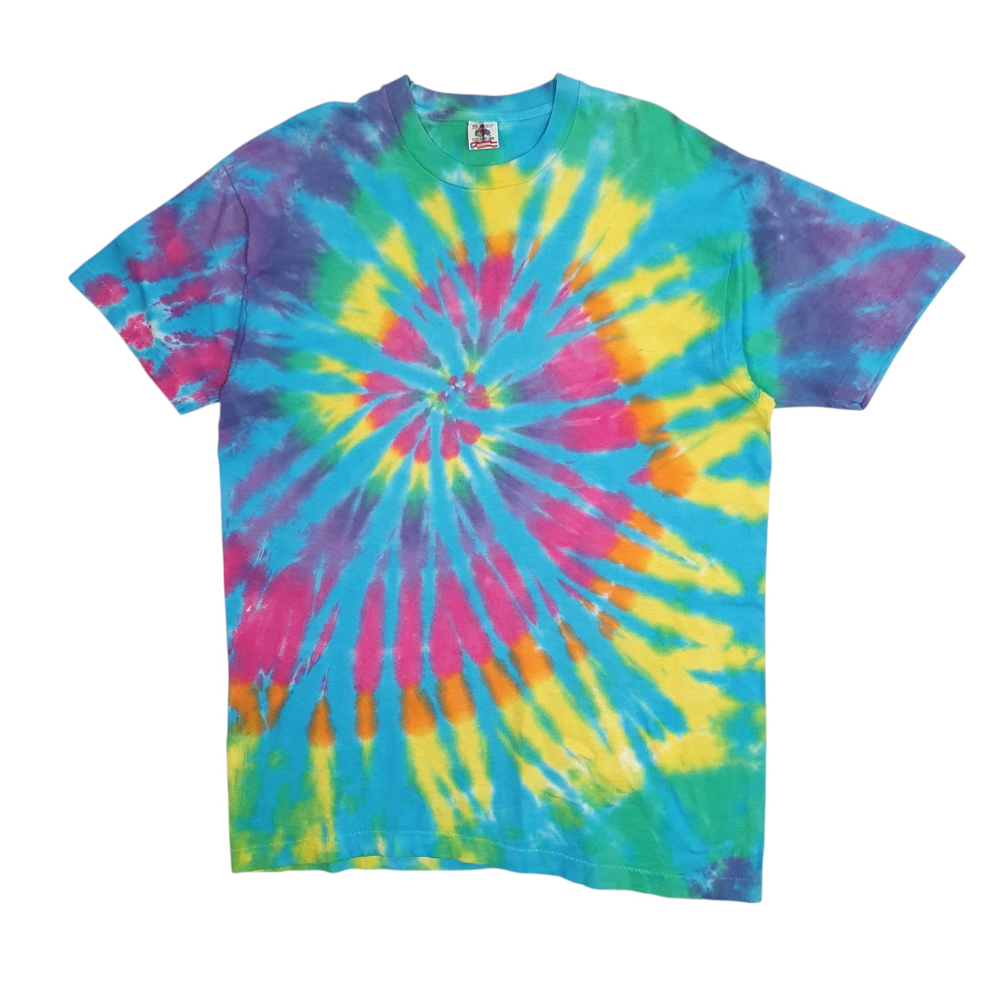 Mens Blue Fruit Of The Loom Single Stitch Vintage 90s Tie Dye Short Sleeve T Shirt