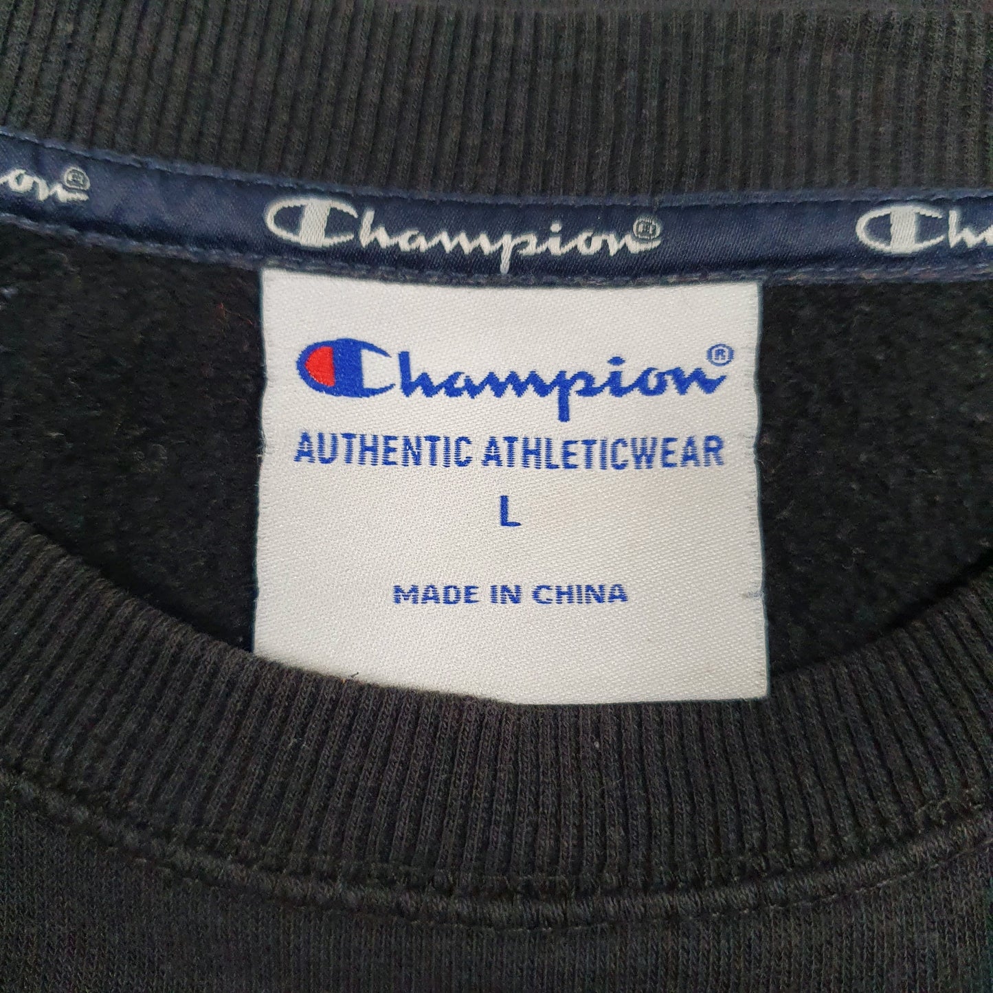Mens Black Champion Spellout Crewneck Jumper