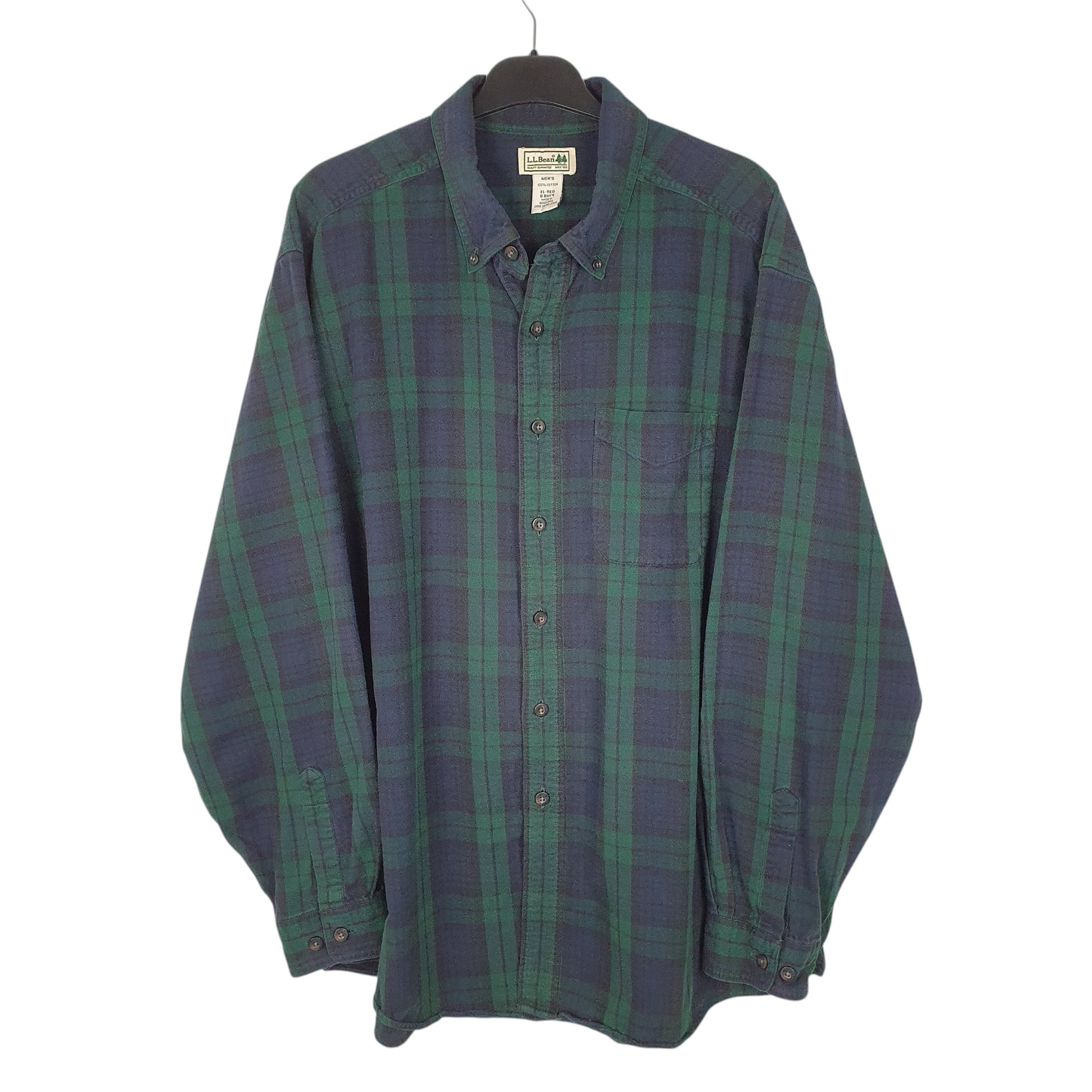 Mens Navy L.L.Bean Thick Flannel Long Sleeve Shirt