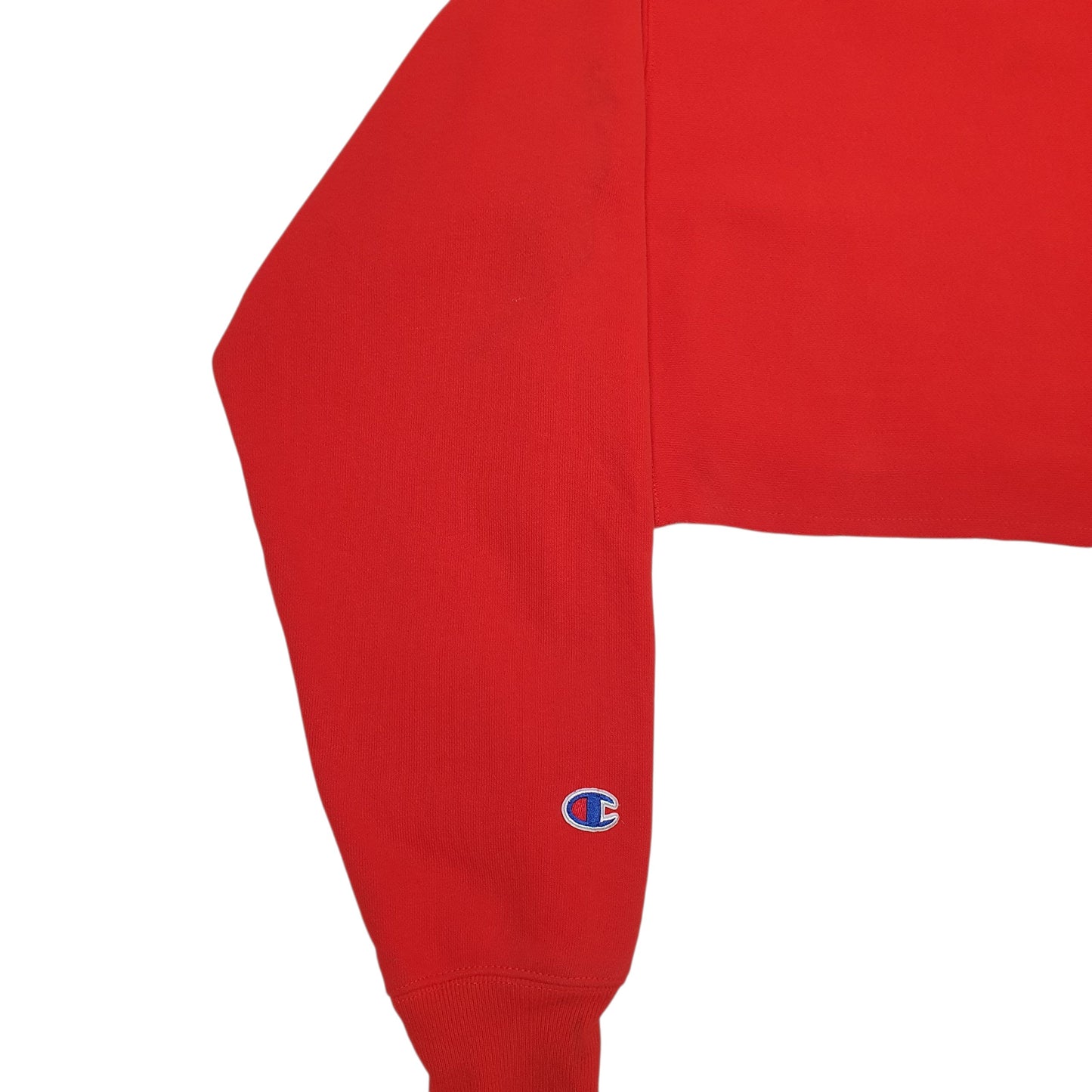 Womens Red Champion Crop Top Reverse Weave Crewneck Jumper