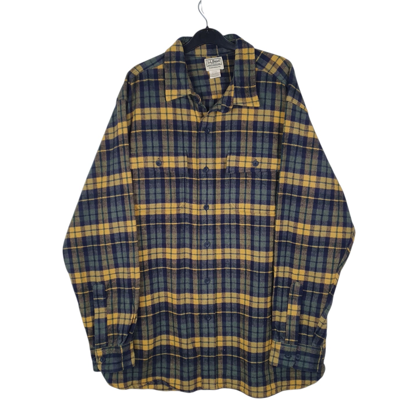 Mens Navy L.L.Bean Thick Flannel Plaid Chamois Long Sleeve Shirt