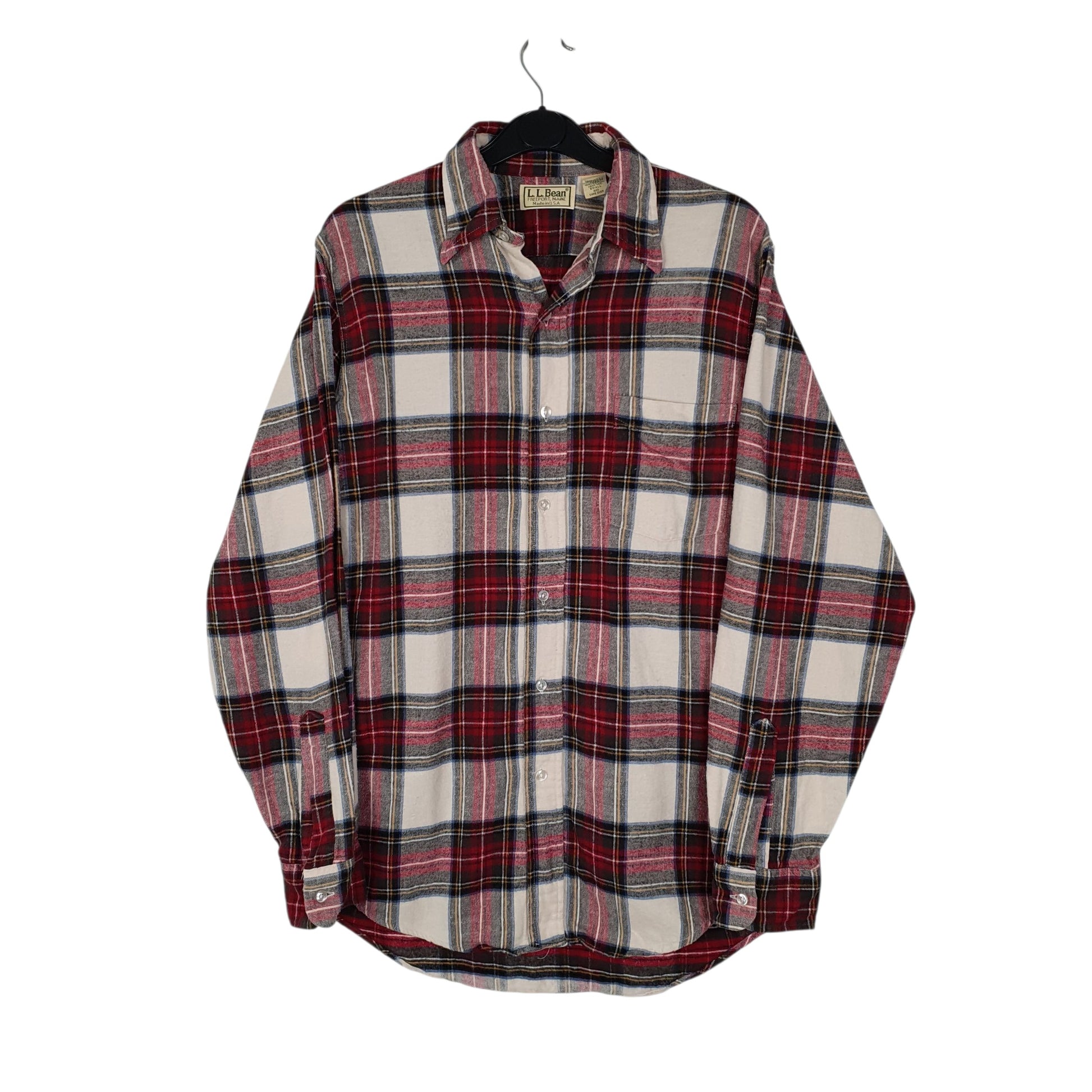 Mens Red L.L.Bean Vintage 1980s Made In USA Thick Flannel Long Sleeve Shirt