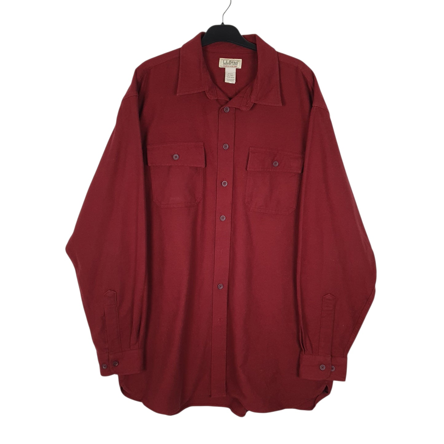 Mens Burgundy L.L.Bean Thick Chamois Tall Long Sleeve Shirt
