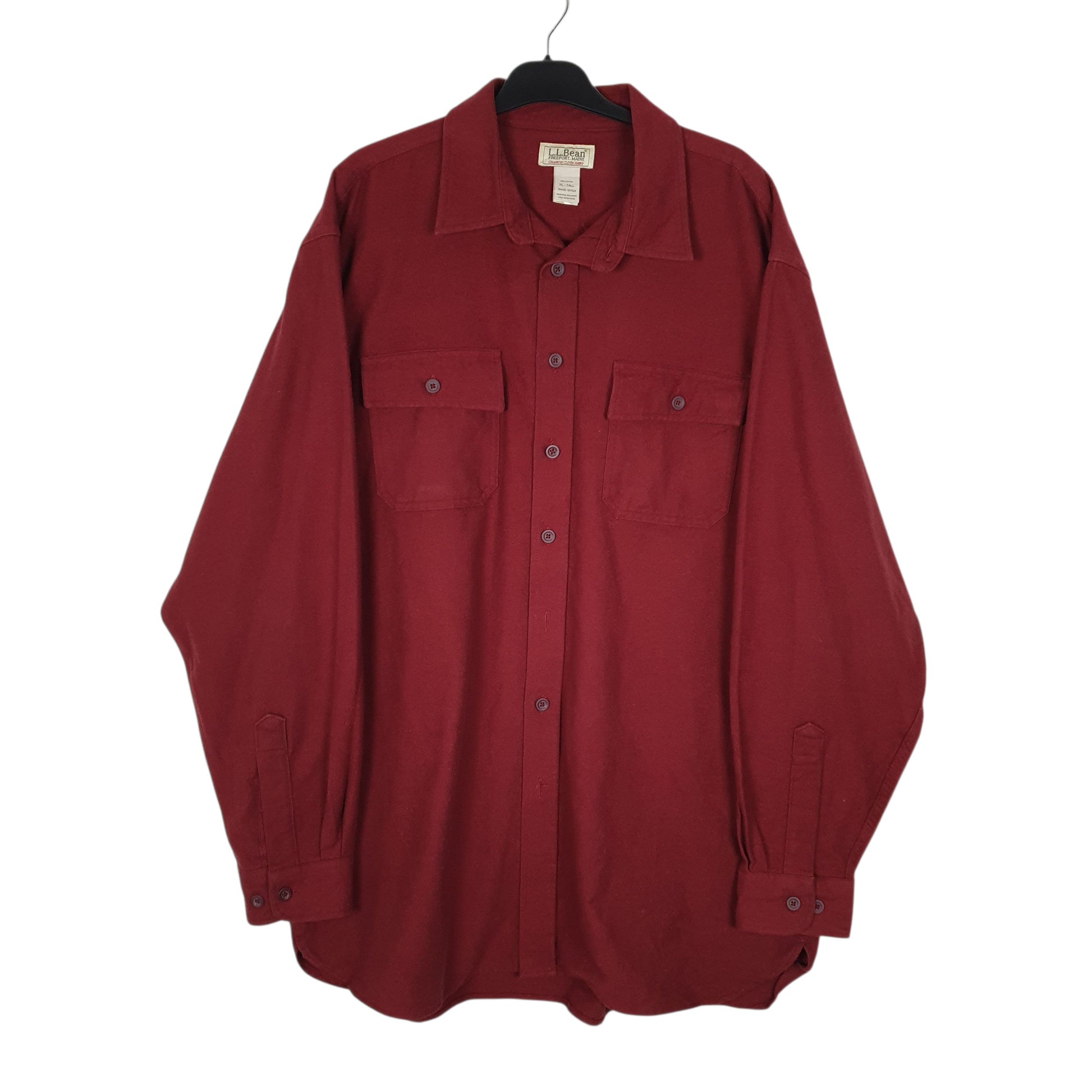 Mens Burgundy L.L.Bean Thick Chamois Tall Long Sleeve Shirt