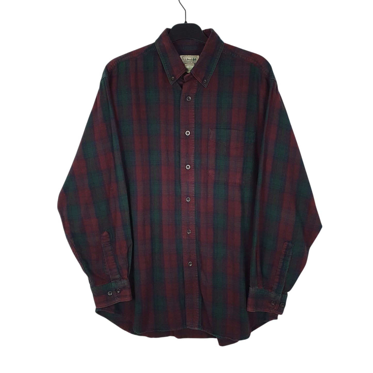 Mens Burgundy L.L.Bean Thick Flannel Plaid Long Sleeve Shirt