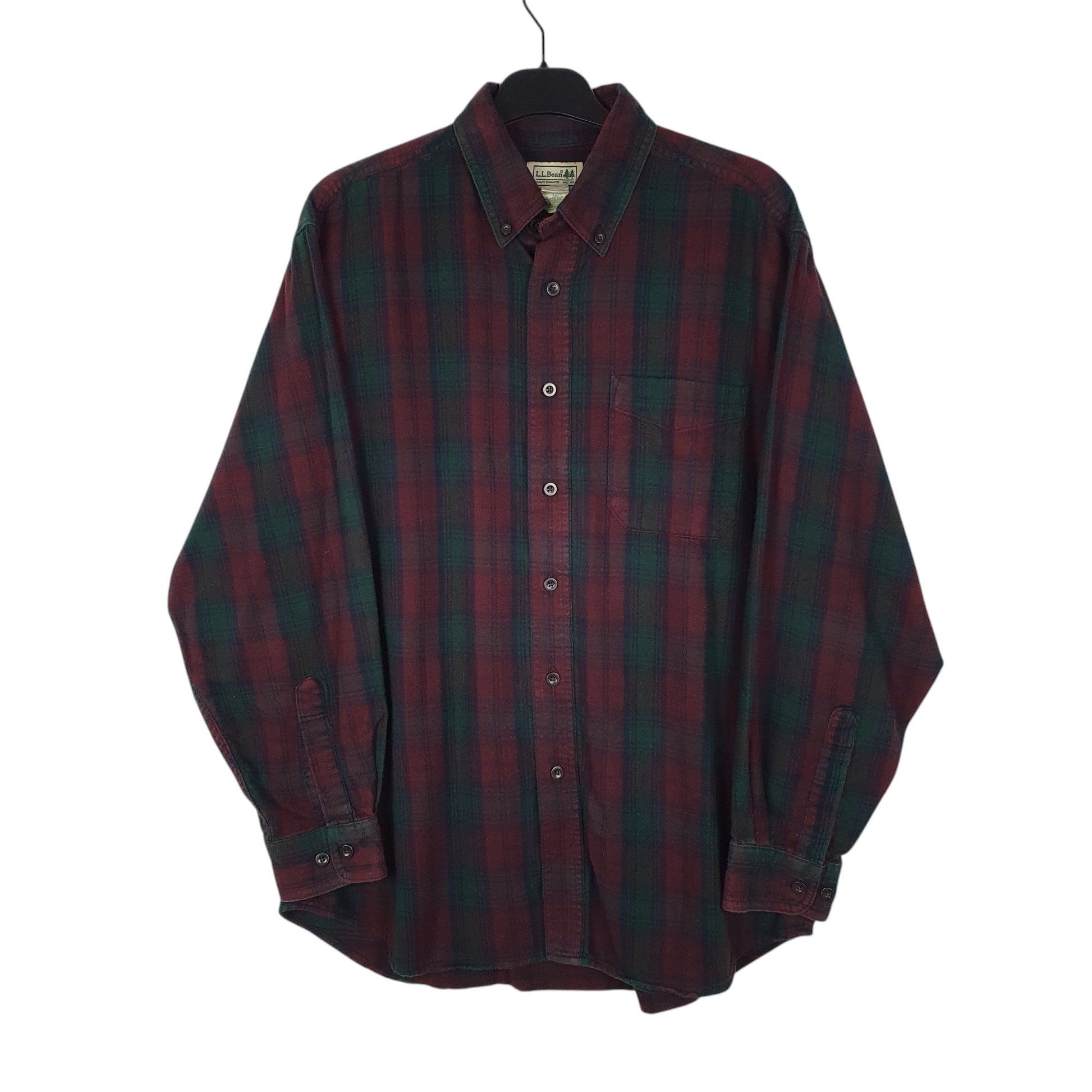 Mens Burgundy L.L.Bean Thick Flannel Plaid Long Sleeve Shirt