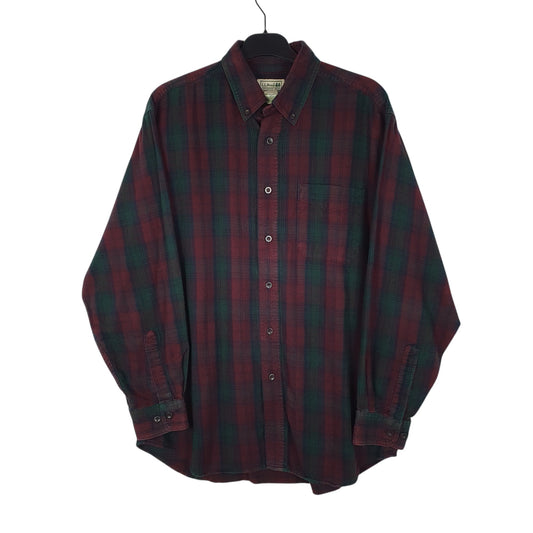 Mens Burgundy L.L.Bean Thick Flannel Plaid Long Sleeve Shirt
