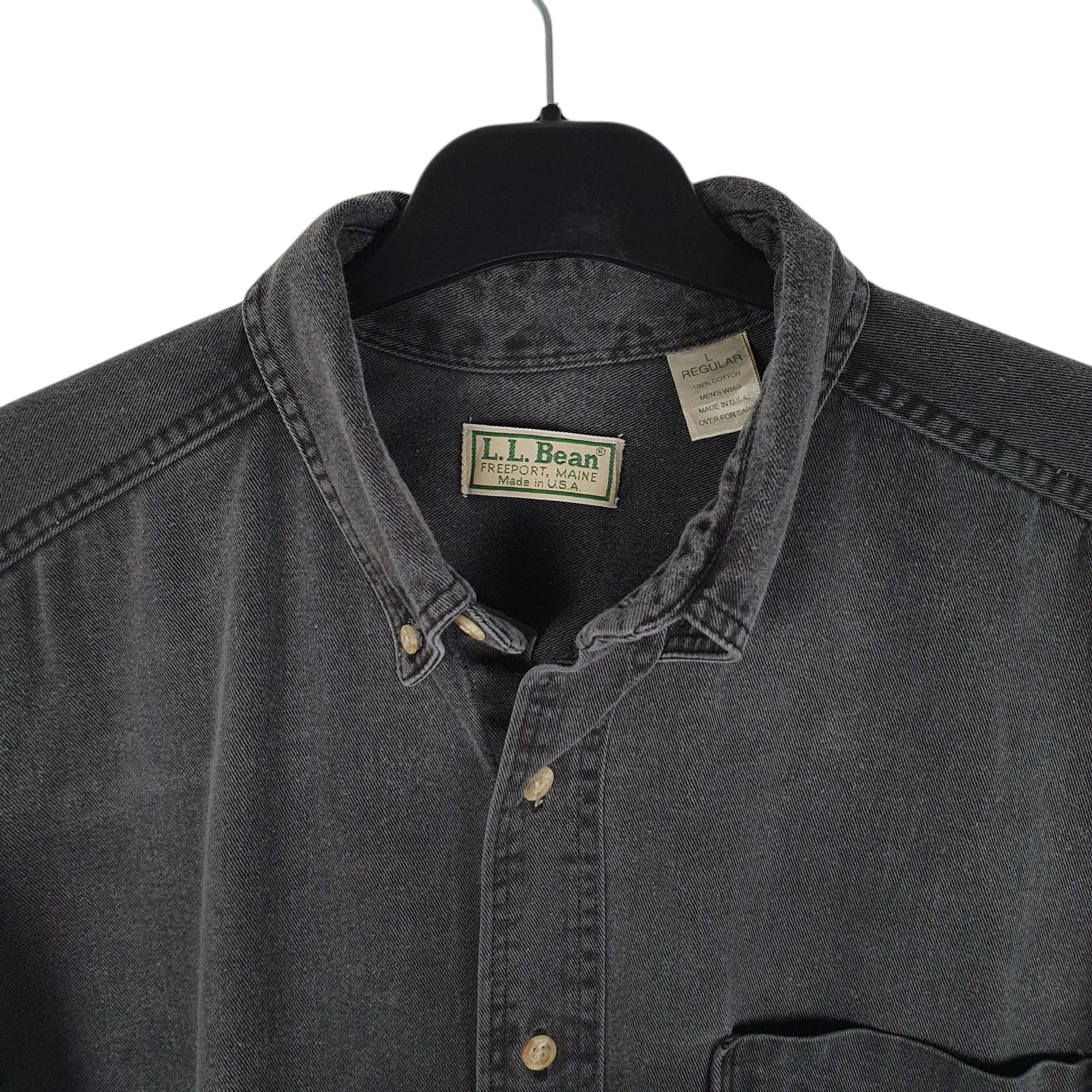Mens Grey L.L.Bean Vintage 90s Denim  Shirt