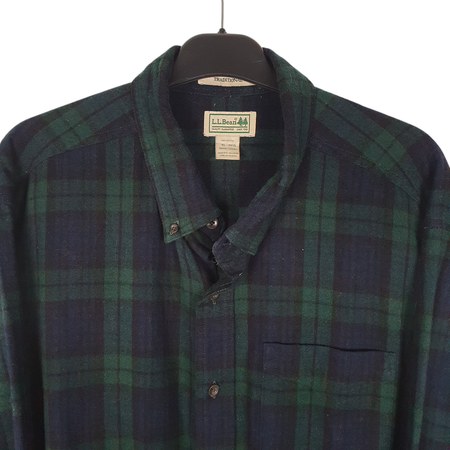 Mens Navy L.L.Bean Thick Flannel Plaid  Shirt