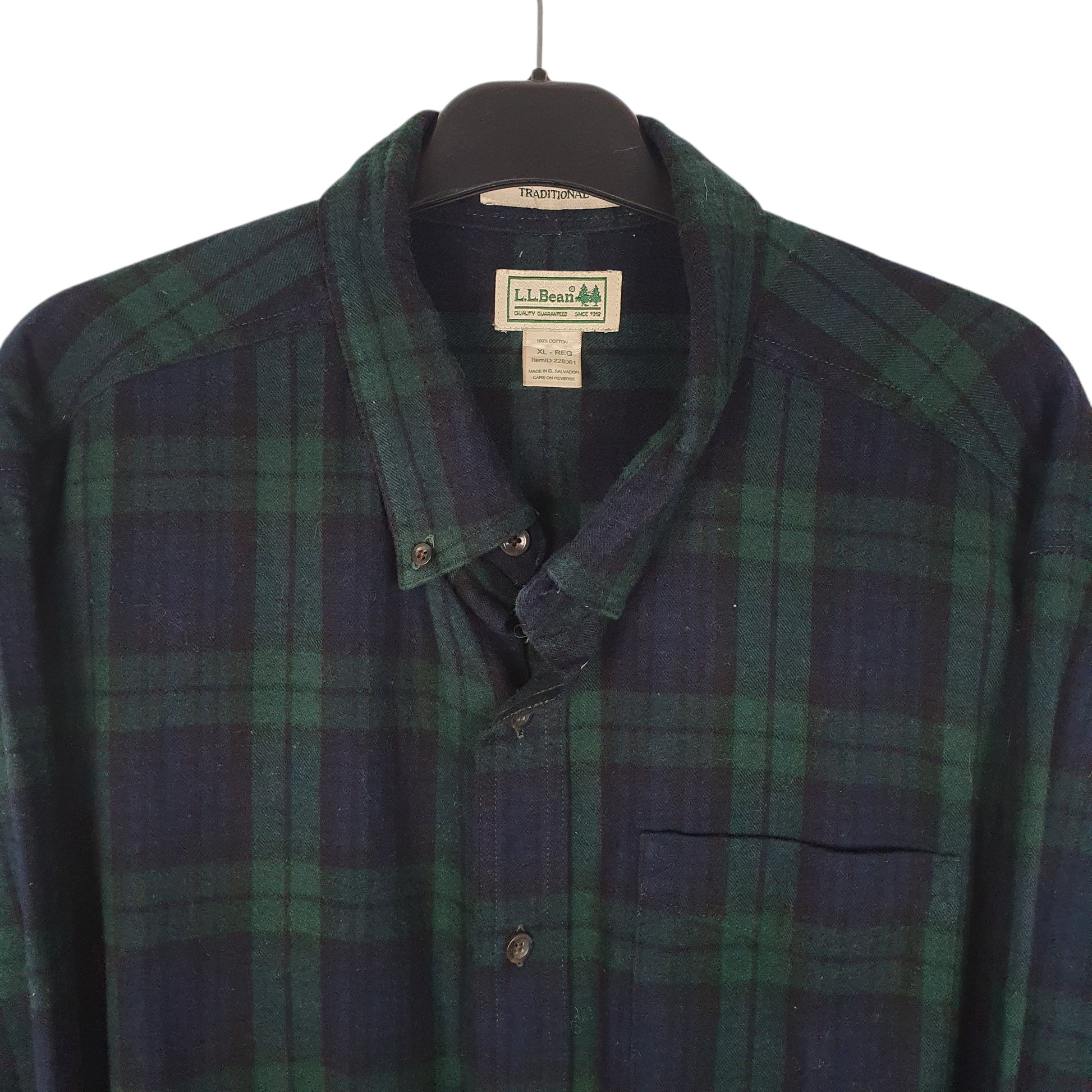 Mens Navy L.L.Bean Thick Flannel Plaid  Shirt