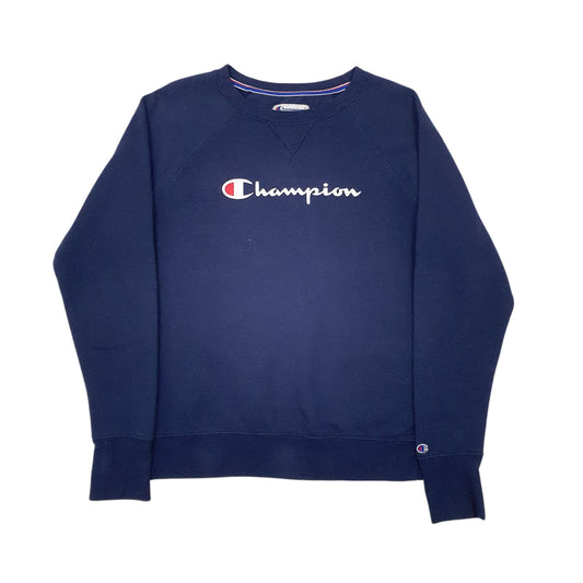 Womens Navy Champion Spellout Crewneck Jumper