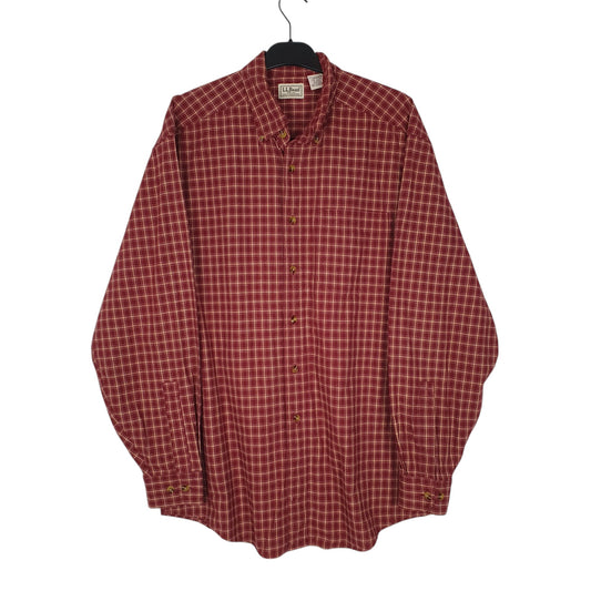 Mens Red L.L.Bean Scotch Plaid Long Sleeve Shirt