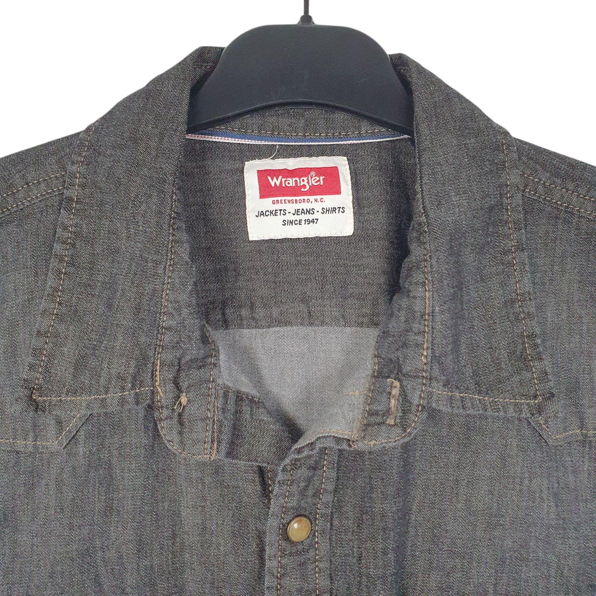 Mens Grey Wrangler Pearl Snap Denim  Shirt