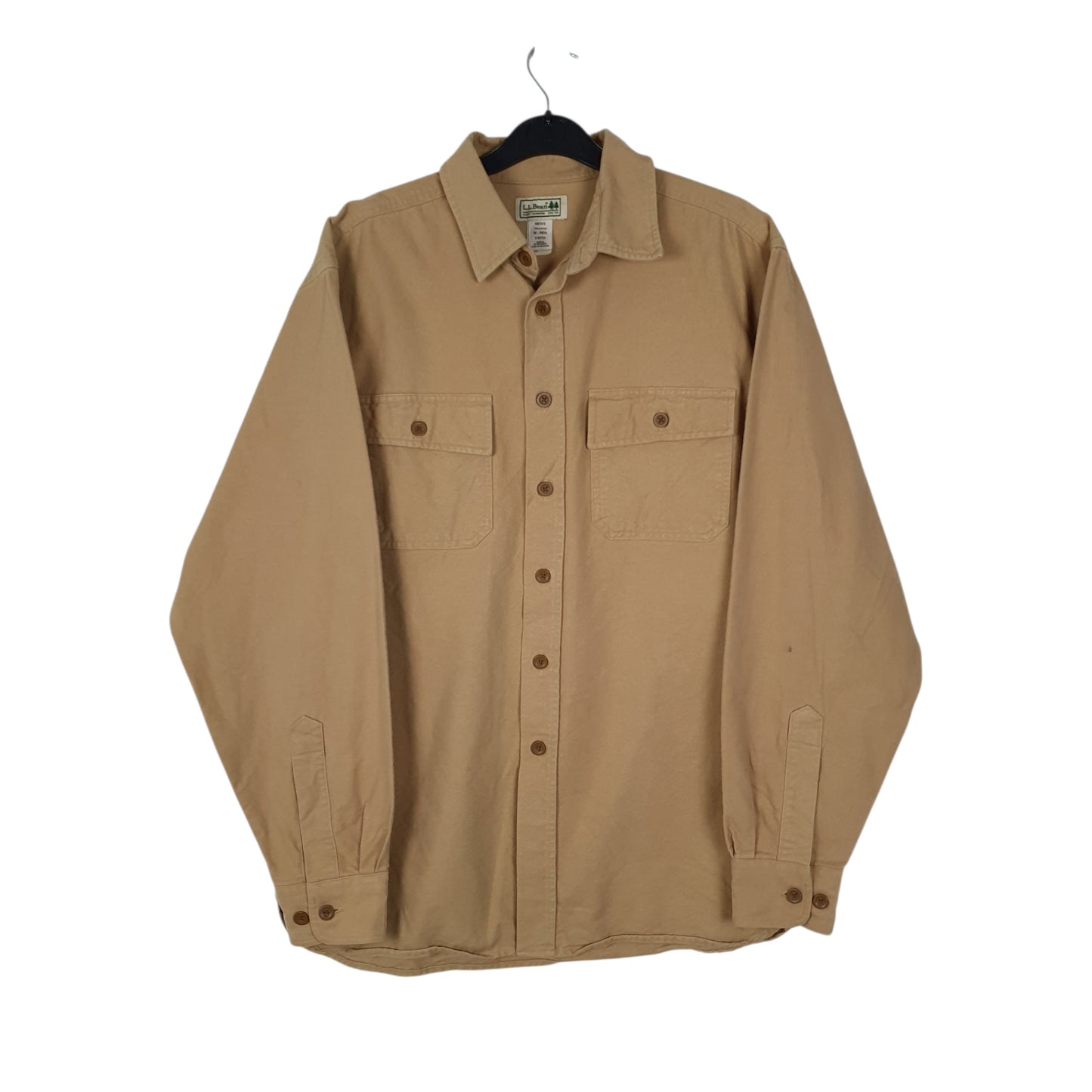 Mens Beige L.L.Bean Thick Chamois Long Sleeve Shirt