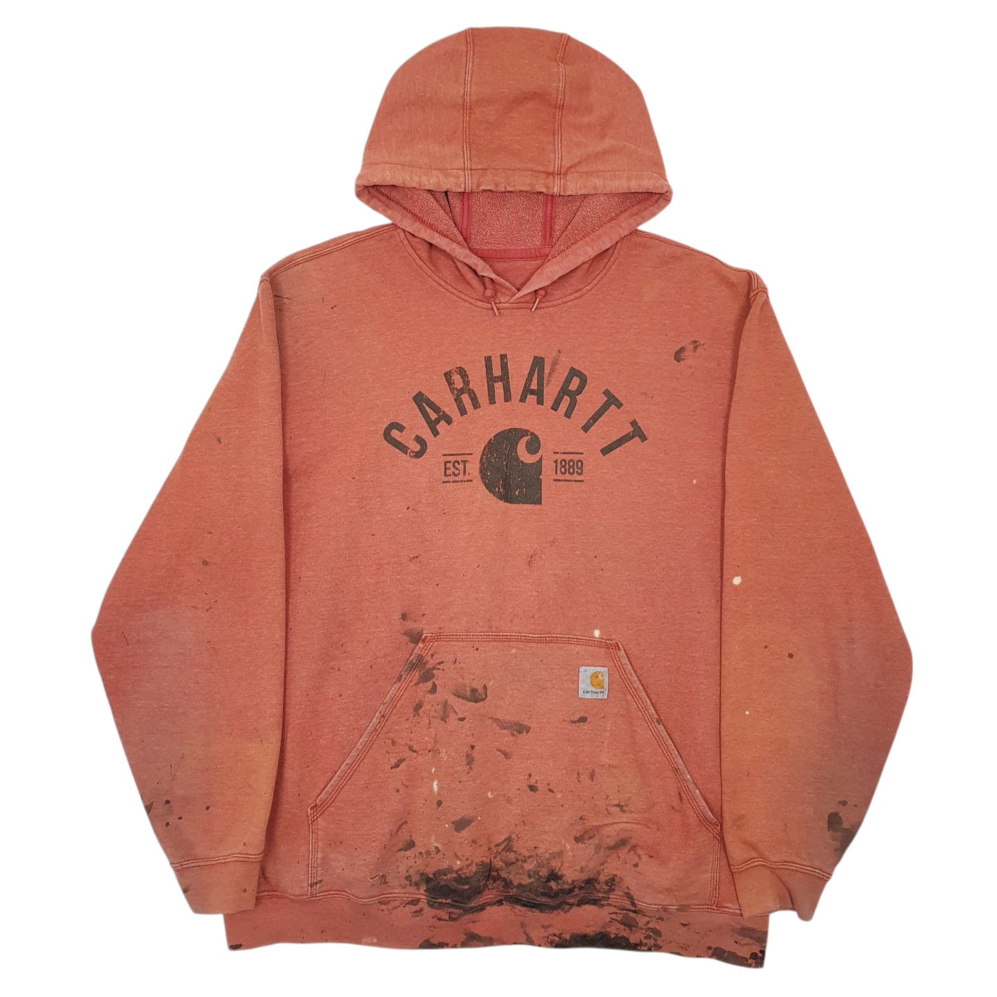 Mens Orange Carhartt Spellout Hoodie Jumper