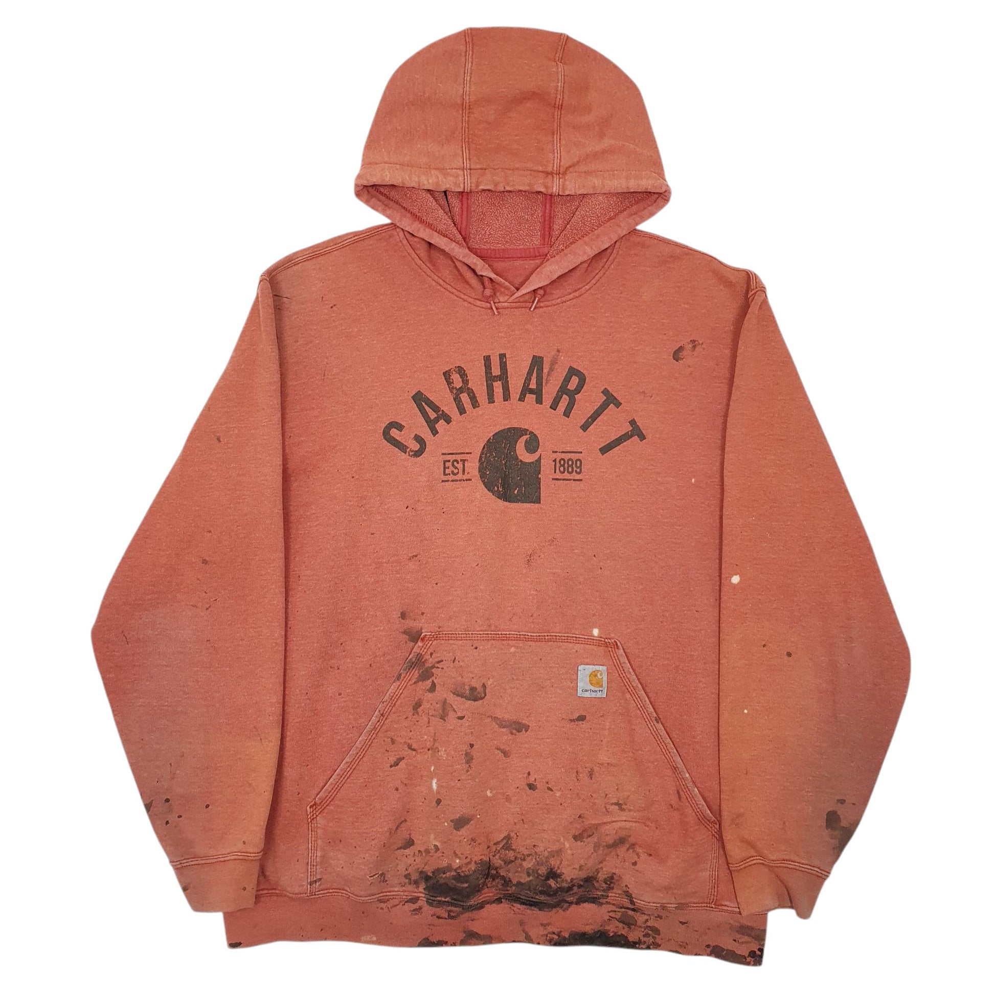 Mens Orange Carhartt Spellout Hoodie Jumper