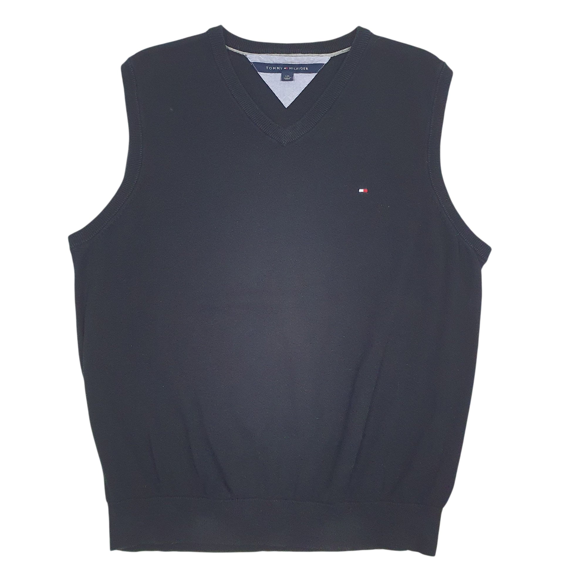Mens Black Tommy Hilfiger Lightweight Vest Jumper